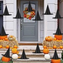 Halloween Decorations Witch Hat, 12 Pcs Thickened Black Witch Hats Bulk Costume Accessory, Hanging Wizard Hat with Rope, Floating Witches Hats for Porch Yard Indoor Outdoor Decor Party Supplies