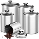 LemonRoad 5 Pcs Stainless Steel Canister with Glass Lids Airtight Food Jar Storage Canister Set (1.0qt / 1.8qt / 2.8qt / 3.9qt / 6.0qt) Food Grade Kitchen Storage Containers for Tea Coffee Sugar Flour
