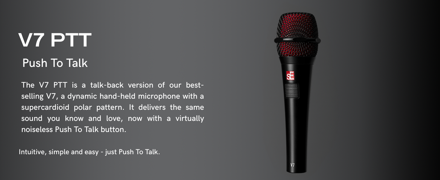 SE ELECTRONICS V7 Push-to-Talk Dynamic Microphone for Singing, Speech & Studio Recording - XLR Handheld Professional Microphone with Supercardioid Aluminum Voice Coil for Huge Gain Before Feedback