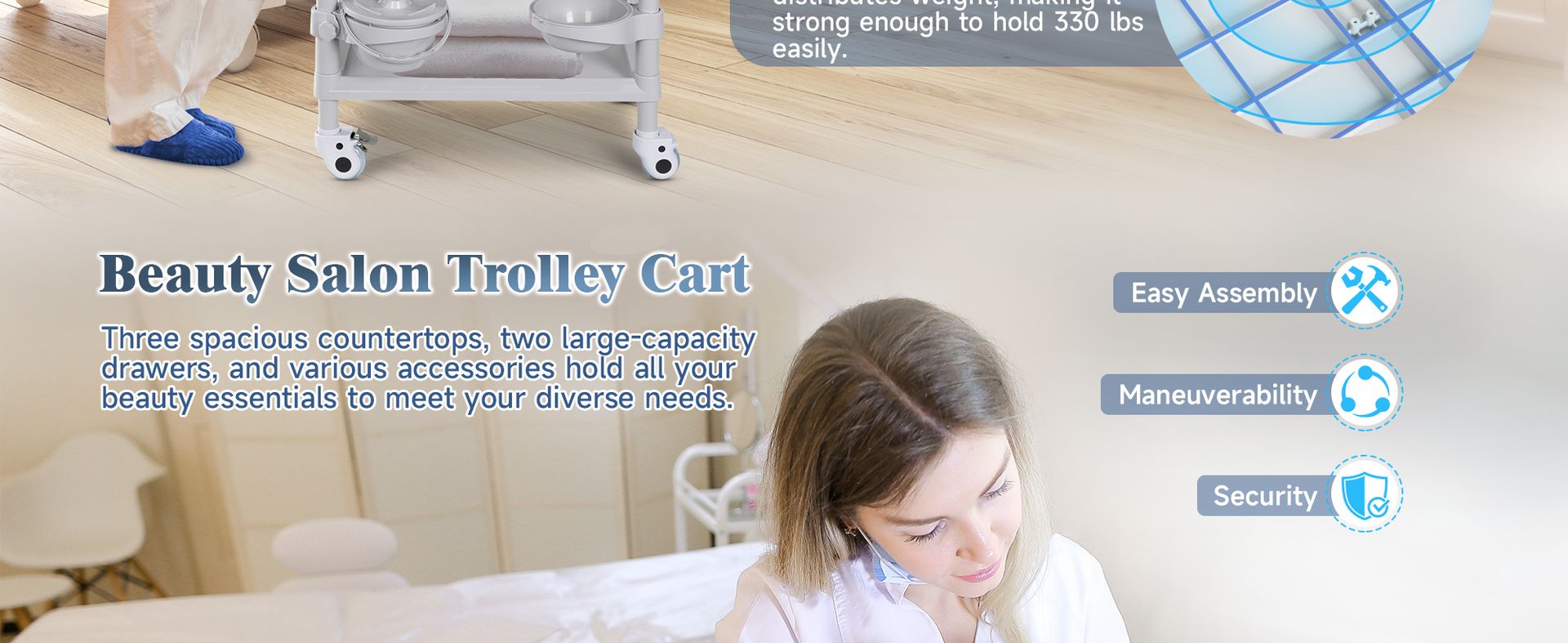 Mobile Medical Cart 3-Tier Professional Utility Cart 330 LBS Max Load