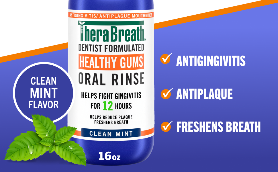 TheraBreath Healthy Gums Oral Rinse, Clean Mint, 16 fl oz, 2-Pack