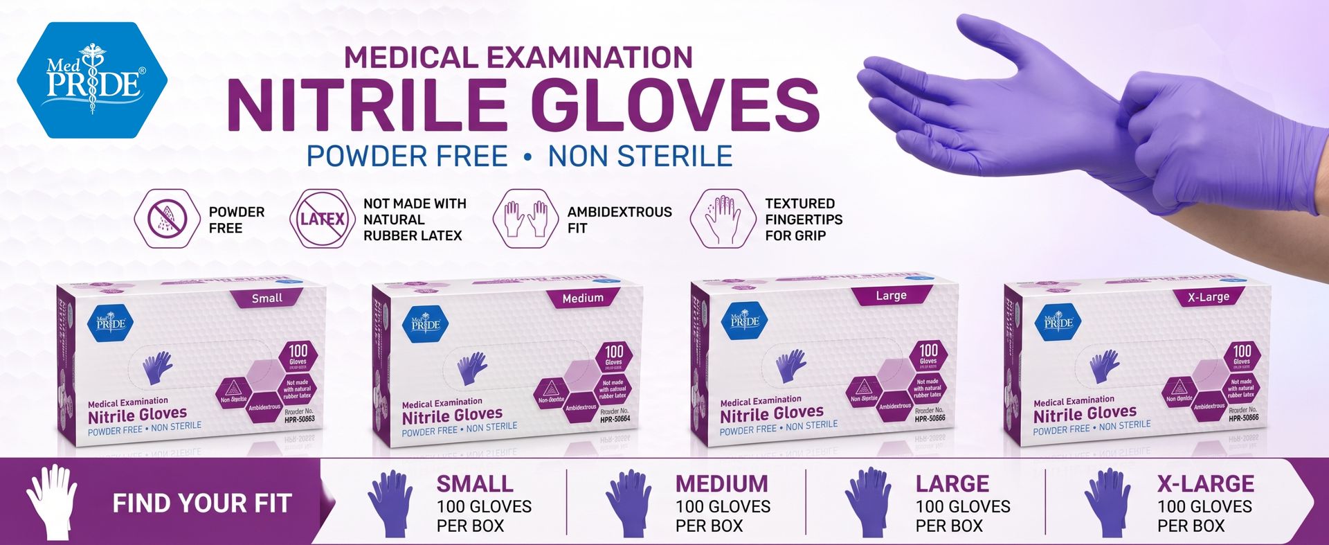 MedPride Powder-Free Nitrile Exam Gloves, X-Large (Pack of 100)