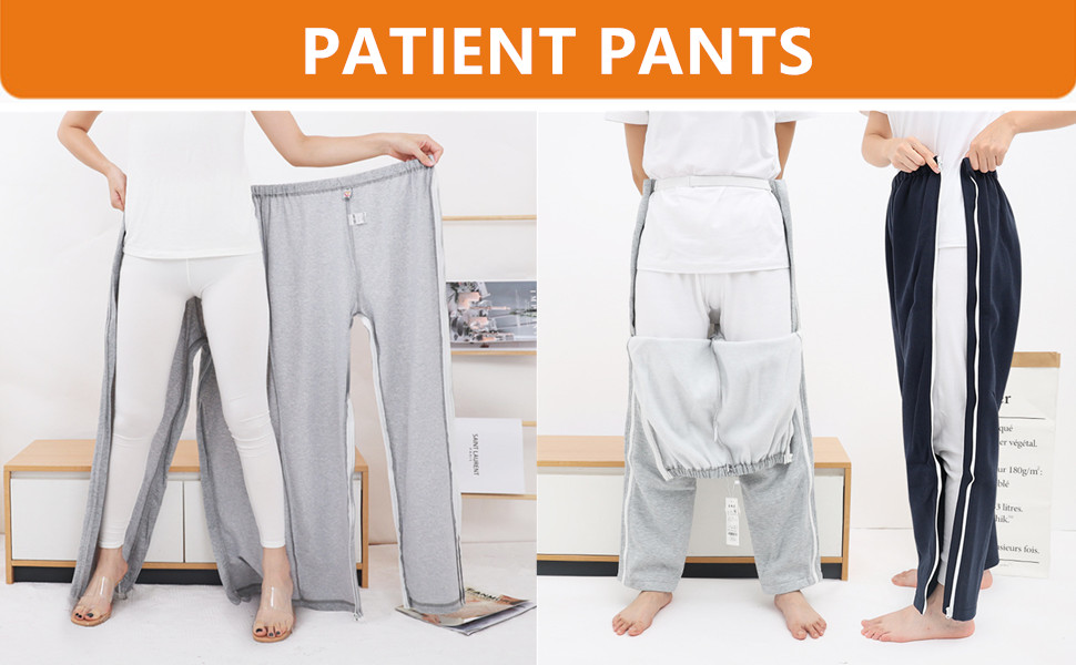 WEEOATAR Unisex Patient Pants,Bedridden Patient Clothing,Disability Clothing with Zippers,Hospital Gowns Nursing Aid