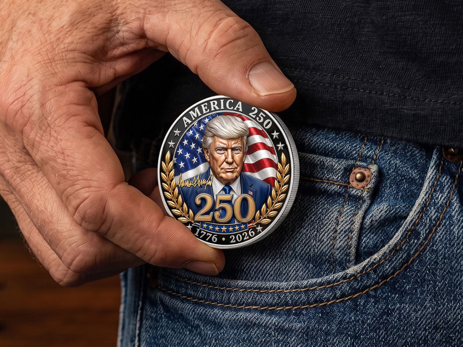 Donald Trump America 250 Challenge Coin, 1776-2026 Collectible Keepsake
