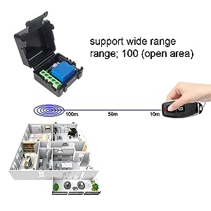 ROBOWAY 433Mhz Universal Wireless Remote Control with Fan/Water Motor/Door Lock-Unlock.. DC 12V 1CH RF Relay Receiver Module with Transmitters (1 Remote and 1 Receiver)