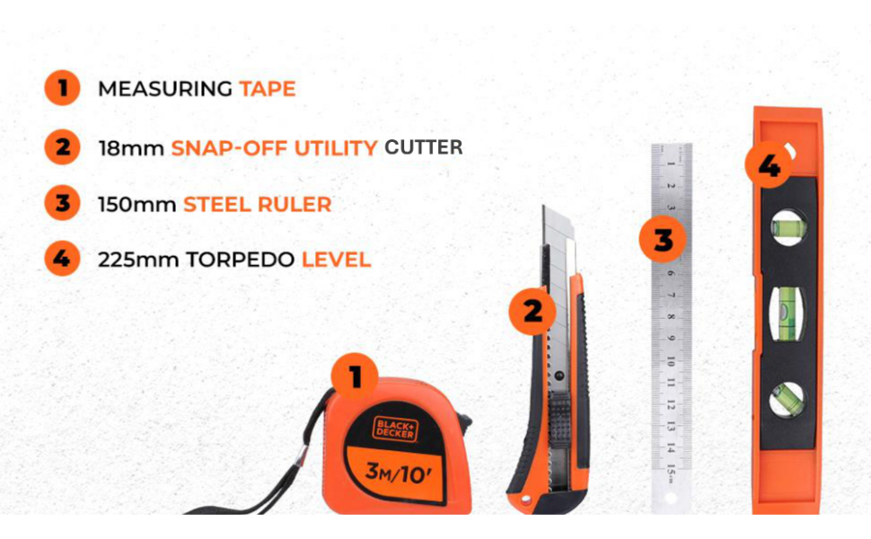 BLACK+DECKER BMT126C Hand Tool Kit for Home & DIY Use (126-Piece) - Includes Screwdriver, Wrench, Ratchet, Saw, Claw Hammer, Measuring Tape and Plier, ORANGE & BLACK