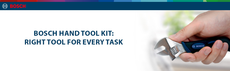 BOSCH 12-Piece Hand Tool Kit for Home | Screwdriver, Plier, Wrench & More | Professional Precision Tools | Ergonomic & Rust-Resistant | Hard Case | Blue
