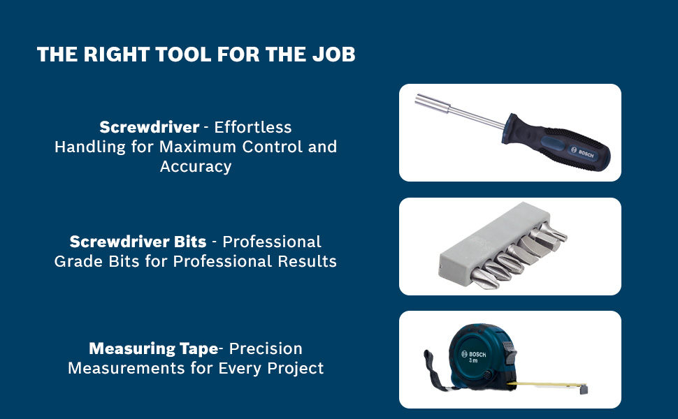 BOSCH 12-Piece Hand Tool Kit for Home | Screwdriver, Plier, Wrench & More | Professional Precision Tools | Ergonomic & Rust-Resistant | Hard Case | Blue