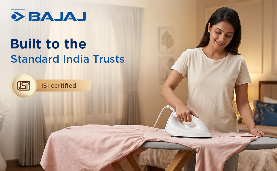 Bajaj DX-6 1000 Watts Dry Iron | Advance Soleplate And Anti-Bacterial German Coating Technology | Thermol Fuse Safety | Auto Shut-Off | Cool Touch Body | 2 Yr Warranty 【White】