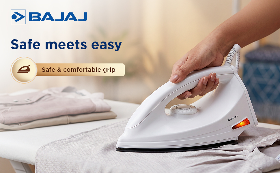 Bajaj DX-6 1000 Watts Dry Iron | Advance Soleplate And Anti-Bacterial German Coating Technology | Thermol Fuse Safety | Auto Shut-Off | Cool Touch Body | 2 Yr Warranty 【White】