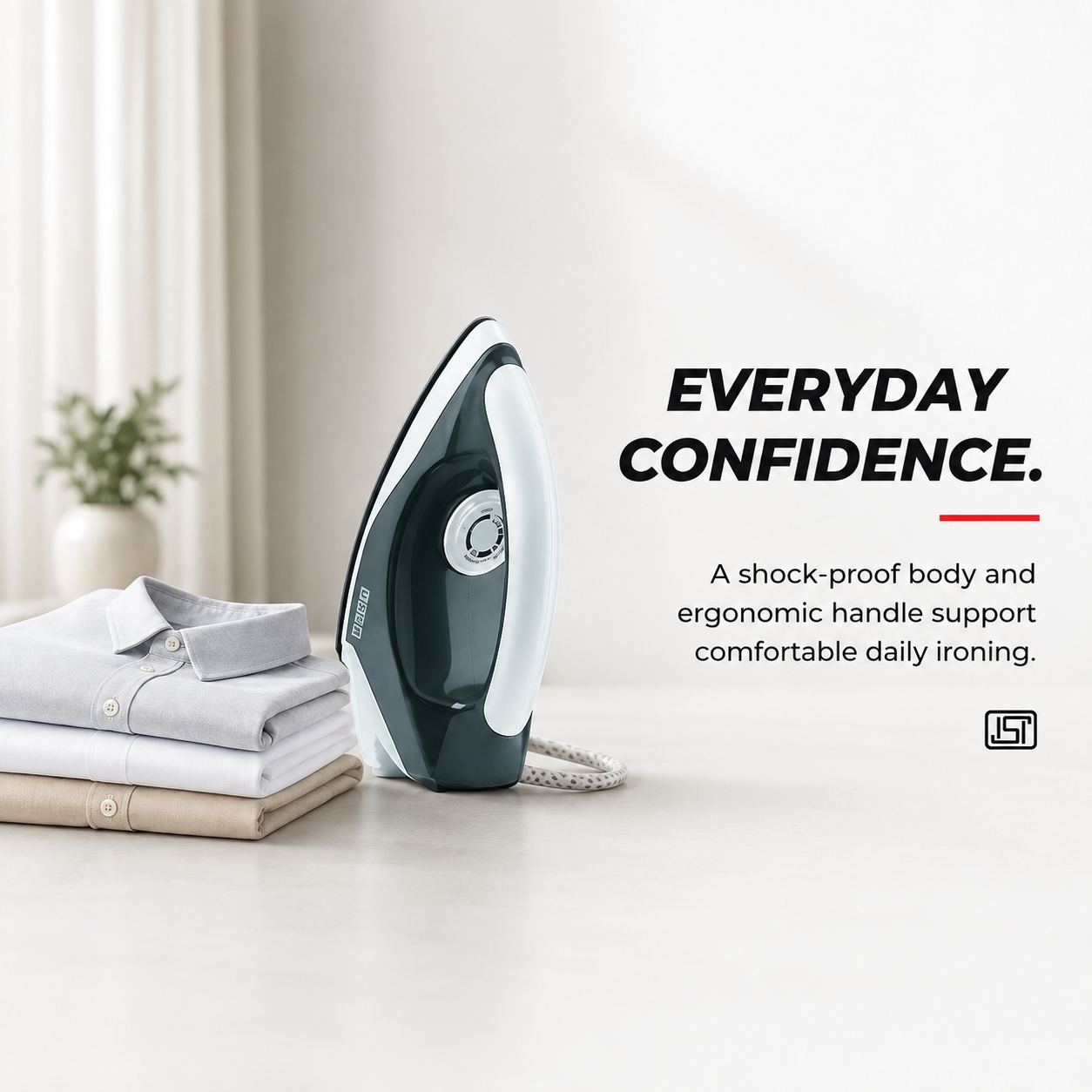 USHA Plastic Usha Aurora 1000Watt Dry Iron with Innovative Tail Light Indicator|Black Non Stick Soleplate for Longer Durability|Overheat Safety Shutoff|2 Years Warranty|(Grey & White),1000 Watts