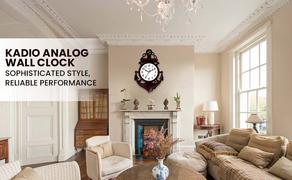 Kadio Analog 39 cm X 26 cm Wall Clock (Black, with Glass, Standard)