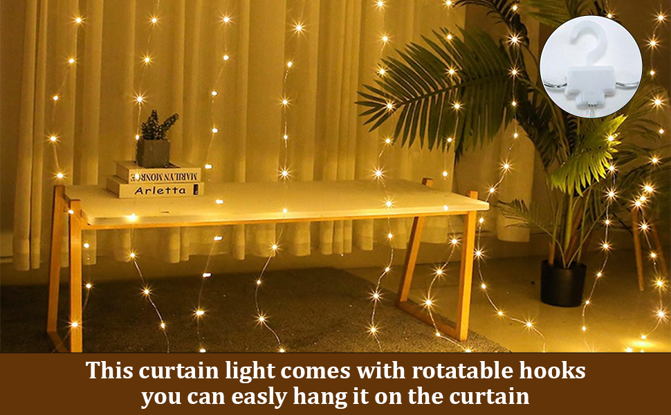 fizzytech USB Powered Waterfall Fairy Curtain String Lights, 3 x 3 Meter with 8 Lighting Modes for Window, Bedroom, Party, Diwali & Christmas Decoration - Warm White, 300 LED