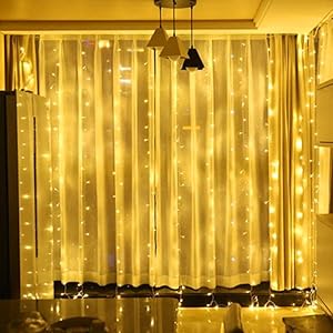 fizzytech USB Powered Waterfall Fairy Curtain String Lights, 3 x 3 Meter with 8 Lighting Modes for Window, Bedroom, Party, Diwali & Christmas Decoration - Warm White, 300 LED