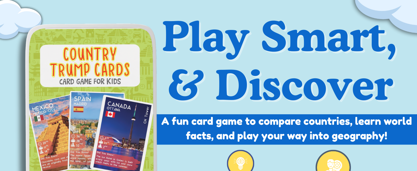 CocoMoco Kids Country Trump Card Game for Kids - Indoor Games for 6, 8+, 10 to 12 Years Boys Girls, Card Game for 7 to 10 Years, Geography Educational Toy Birthday Return Gift for Kids