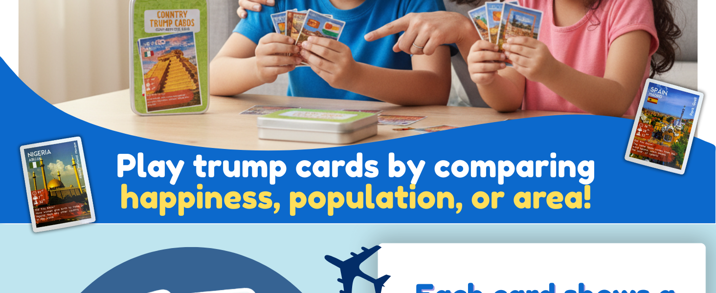 CocoMoco Kids Country Trump Card Game for Kids - Indoor Games for 6, 8+, 10 to 12 Years Boys Girls, Card Game for 7 to 10 Years, Geography Educational Toy Birthday Return Gift for Kids