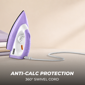 USHA Armor 1100 watts Dry Iron with Shock Proof Plastic Body | Single Coat Black Non Stick Soleplate for Longer Durability|Overheat Safety Shutoff |180° Swivel Cord | 2 Years Warranty|(Purple & White)