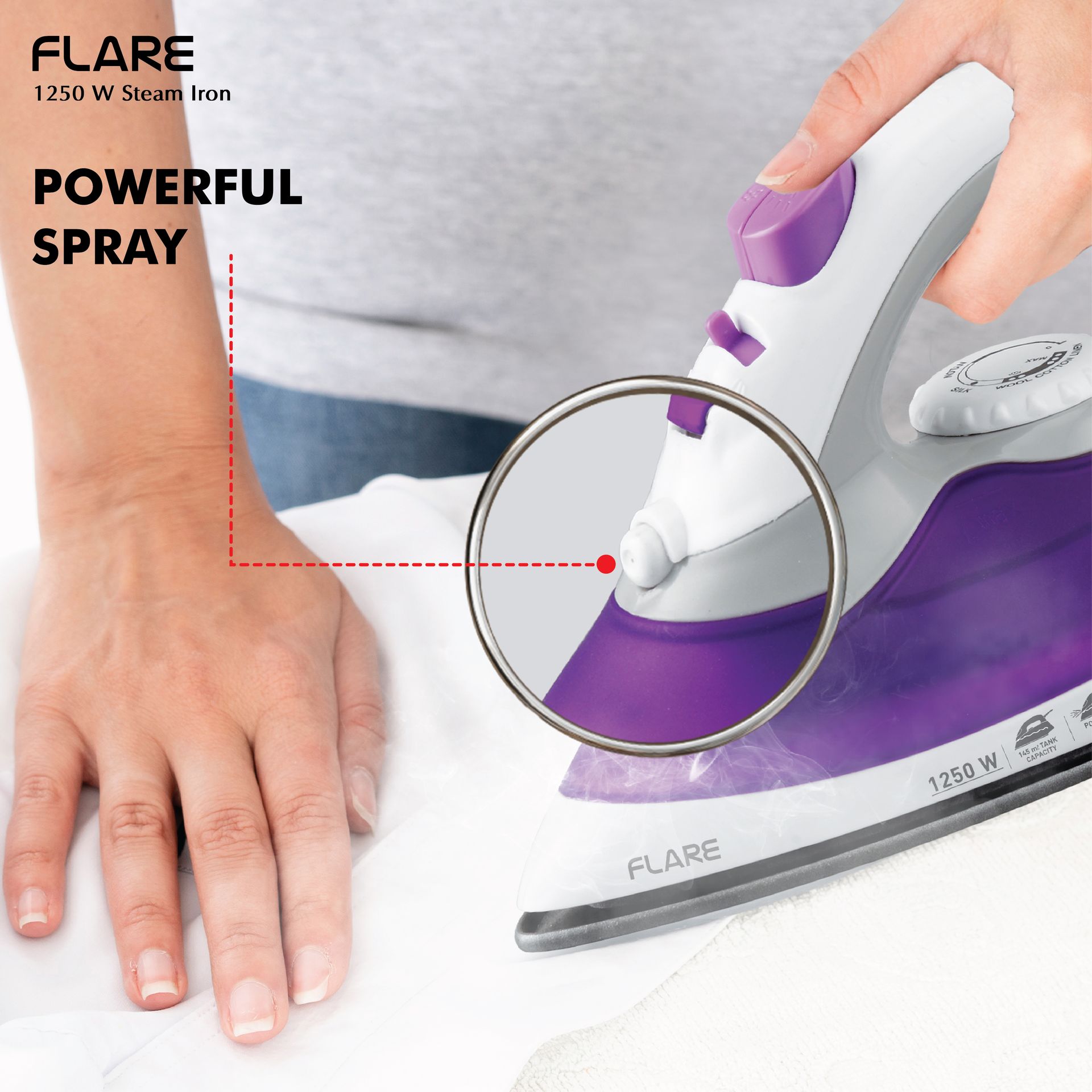 Havells Plastic Flare 1250 Watts Steam Iron With Vertical & Horizontal Ironing | Teflon Coated Sole Plate| Powerful Mist Spray With 3 Functions| 360° Swivel Cord|2 Years Manufacturer Warranty (Purple)