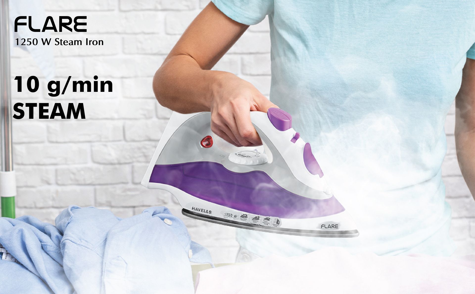 Havells Plastic Flare 1250 Watts Steam Iron With Vertical & Horizontal Ironing | Teflon Coated Sole Plate| Powerful Mist Spray With 3 Functions| 360° Swivel Cord|2 Years Manufacturer Warranty (Purple)