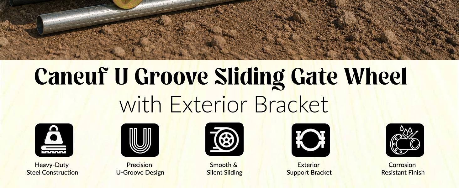U Groove Sliding Wheel with Exterior Bracket, for Residential and Industrial Gates, Suitable for U Track, Wheel with Bearing and Bracket (4 pcs, U_Groove_2inch)