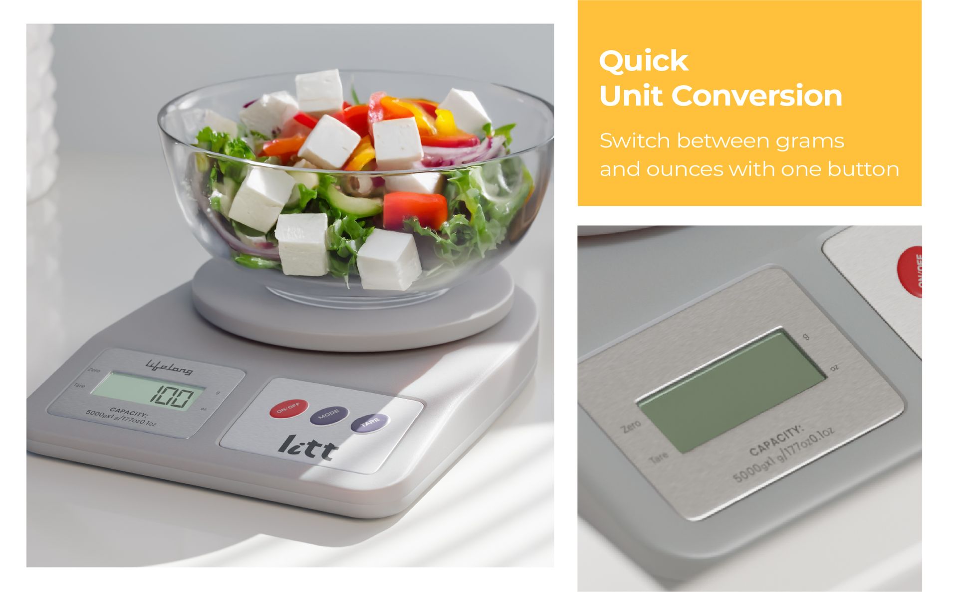Litt by Lifelong Digital Kitchen Weighing Scale | LCD Display with Tare & Mode Function | Compact & Accurate Weighing Machine for Kitchen, Baking, Diet, Food & Grocery | 5kg Capacity