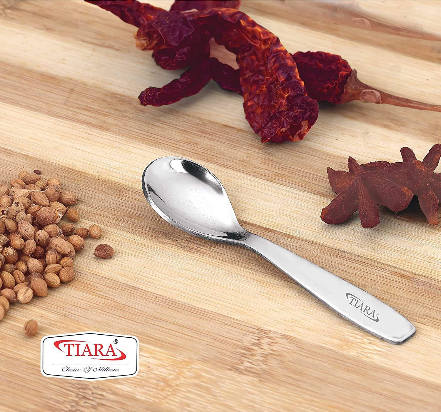 TIARA 12Pc Masala Spoon Heavy Guage Stainless Steel Small Spoon Mini Spoon for Masala Containers Spoon Set for Home/Kitchen Length 8cm (12Pc)