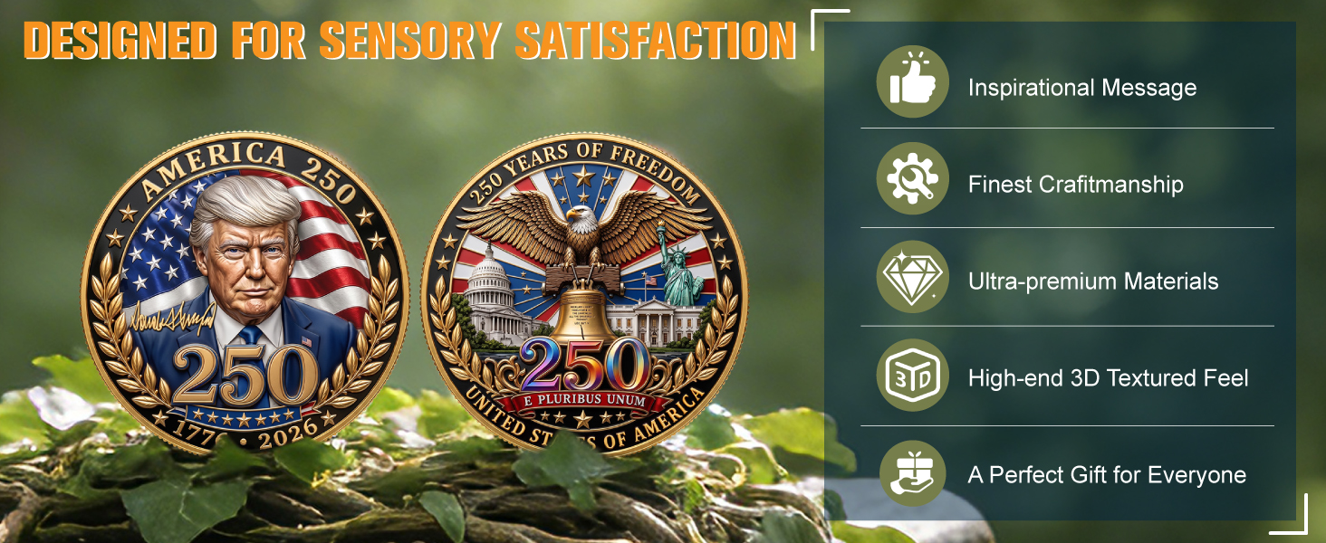 Trump America 250th Anniversary Challenge Coin, 1776-2026 Patriotic Token