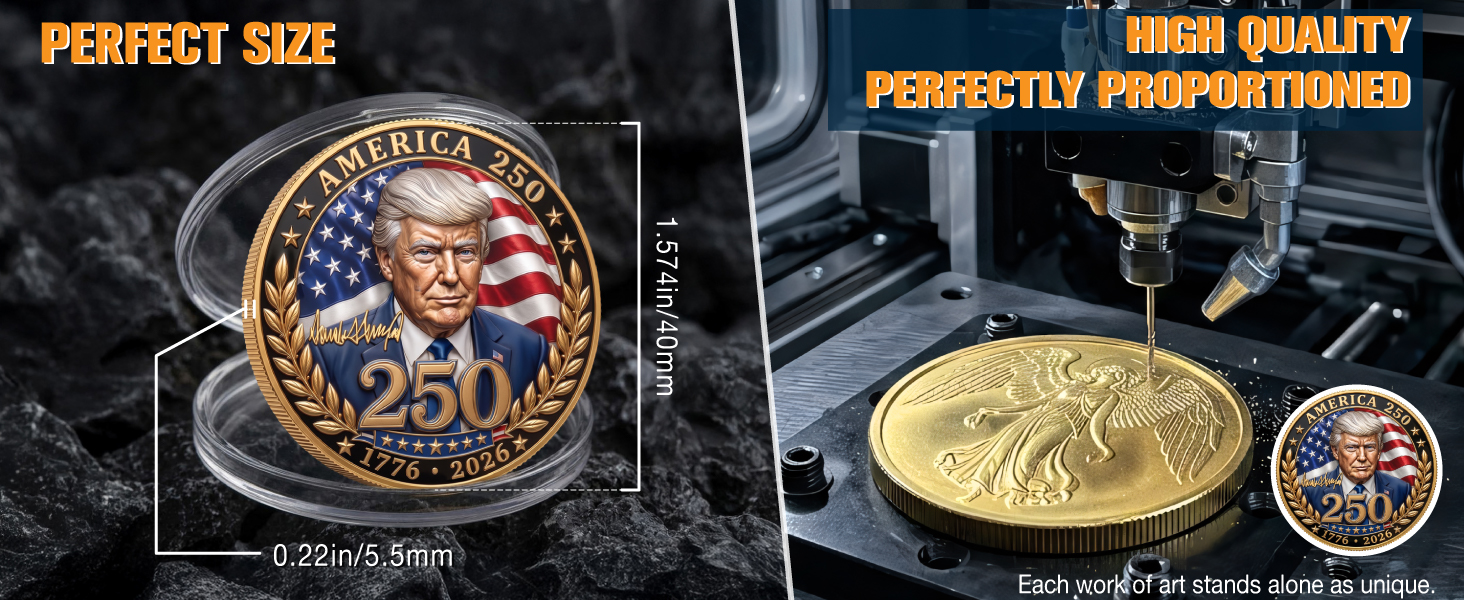 Trump America 250th Anniversary Challenge Coin, 1776-2026 Patriotic Token