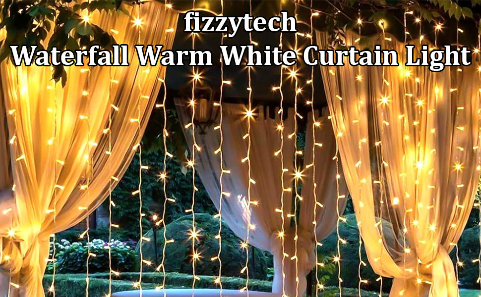 fizzytech Waterfall Fairy Curtain String Lights, 10 x 10 Feet with 8 Lighting Modes for Window, Bedroom, Party, Diwali, Christmas & Home Decoration - Warm White, 120 LED