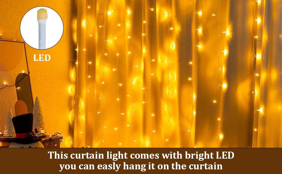 fizzytech Waterfall Fairy Curtain String Lights, 10 x 10 Feet with 8 Lighting Modes for Window, Bedroom, Party, Diwali, Christmas & Home Decoration - Warm White, 120 LED