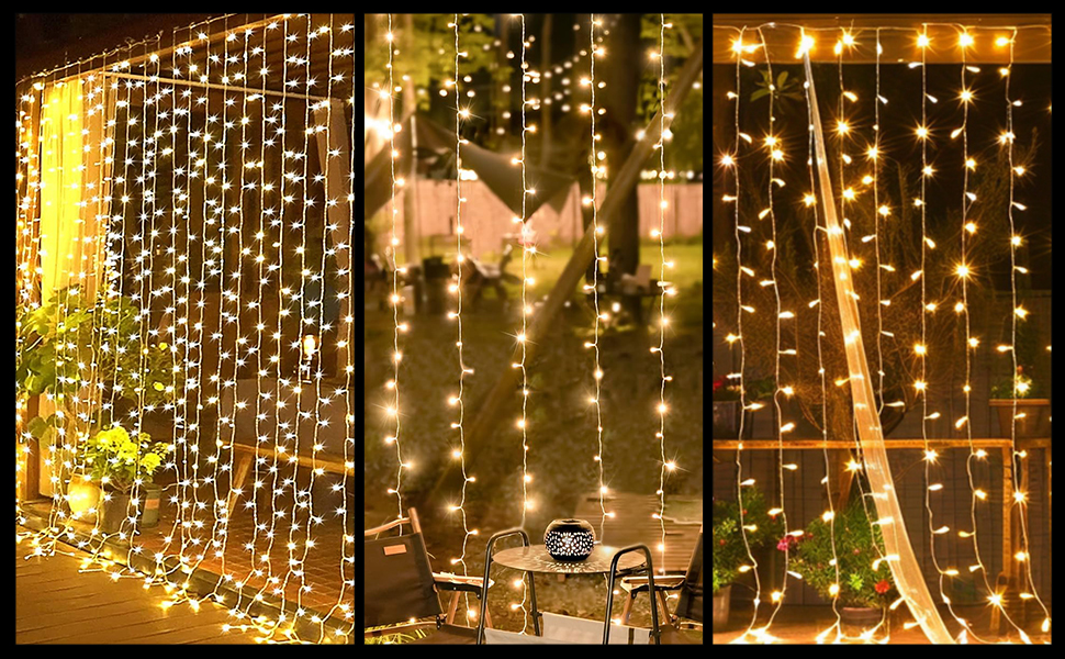 fizzytech Waterfall Fairy Curtain String Lights, 10 x 10 Feet with 8 Lighting Modes for Window, Bedroom, Party, Diwali, Christmas & Home Decoration - Warm White, 120 LED