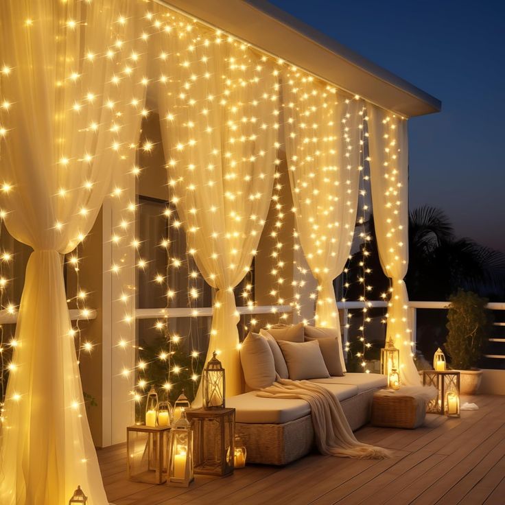 fizzytech Waterfall Fairy Curtain String Lights, 10 x 10 Feet with 8 Lighting Modes for Window, Bedroom, Party, Diwali, Christmas & Home Decoration - Warm White, 120 LED