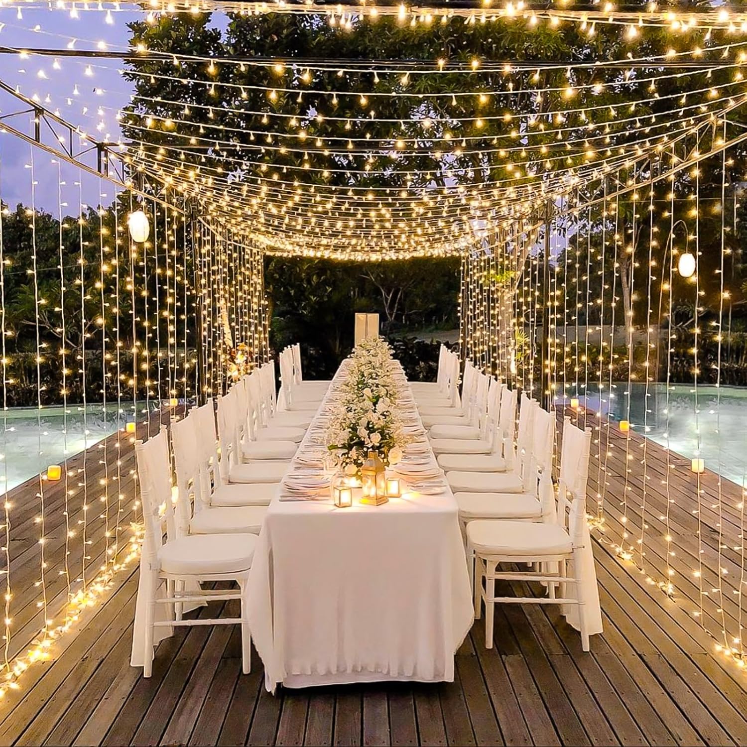 fizzytech Waterfall Fairy Curtain String Lights, 10 x 10 Feet with 8 Lighting Modes for Window, Bedroom, Party, Diwali, Christmas & Home Decoration - Warm White, 120 LED