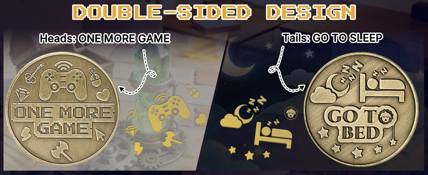 One More Game or Go to Sleep Gamer Decision Coin, Gifts for Gamer Boyfriend, Husband, Men, Gaming Accessories for Men, Game Gifts for Christmas, Valentine's Day, His Birthday