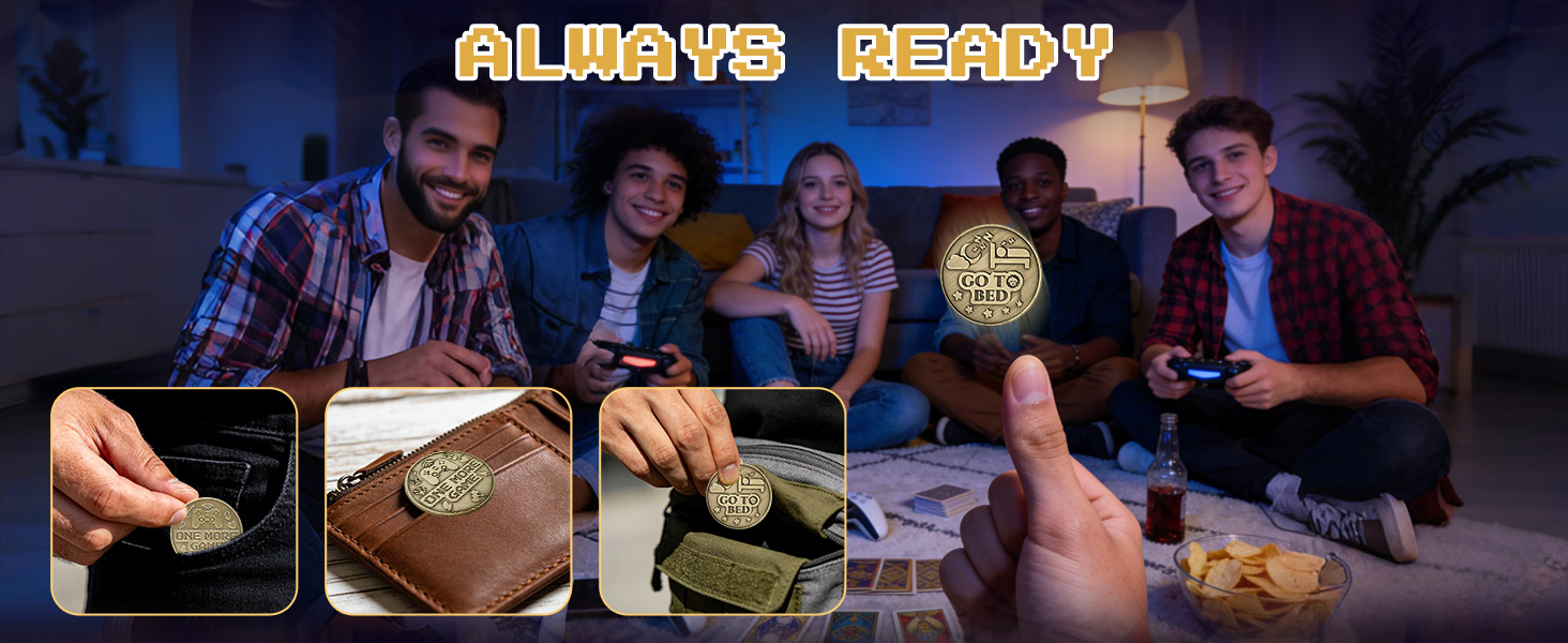 One More Game or Go to Sleep Gamer Decision Coin, Gifts for Gamer Boyfriend, Husband, Men, Gaming Accessories for Men, Game Gifts for Christmas, Valentine's Day, His Birthday
