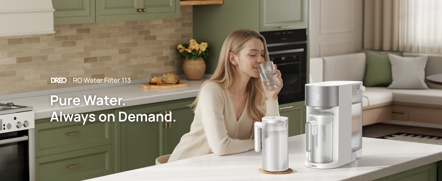 DREO Reverse Osmosis Water Filter Countertop, RO Filtration System, 3:1 Pure to Drain, TDS & Filter Life & 2 Autofill Pitchers, Install-Free, Self-Cleaning Water Purifier, RO Water Filter