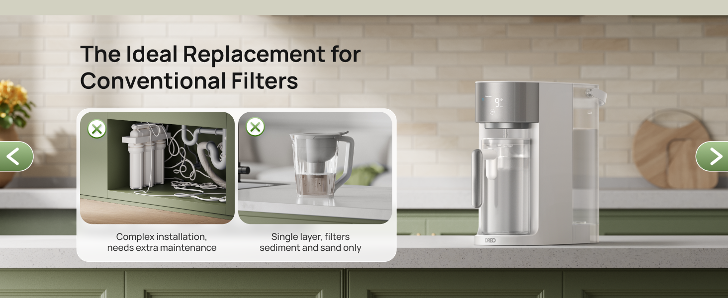 DREO Reverse Osmosis Water Filter Countertop, RO Filtration System, 3:1 Pure to Drain, TDS & Filter Life & 2 Autofill Pitchers, Install-Free, Self-Cleaning Water Purifier, RO Water Filter