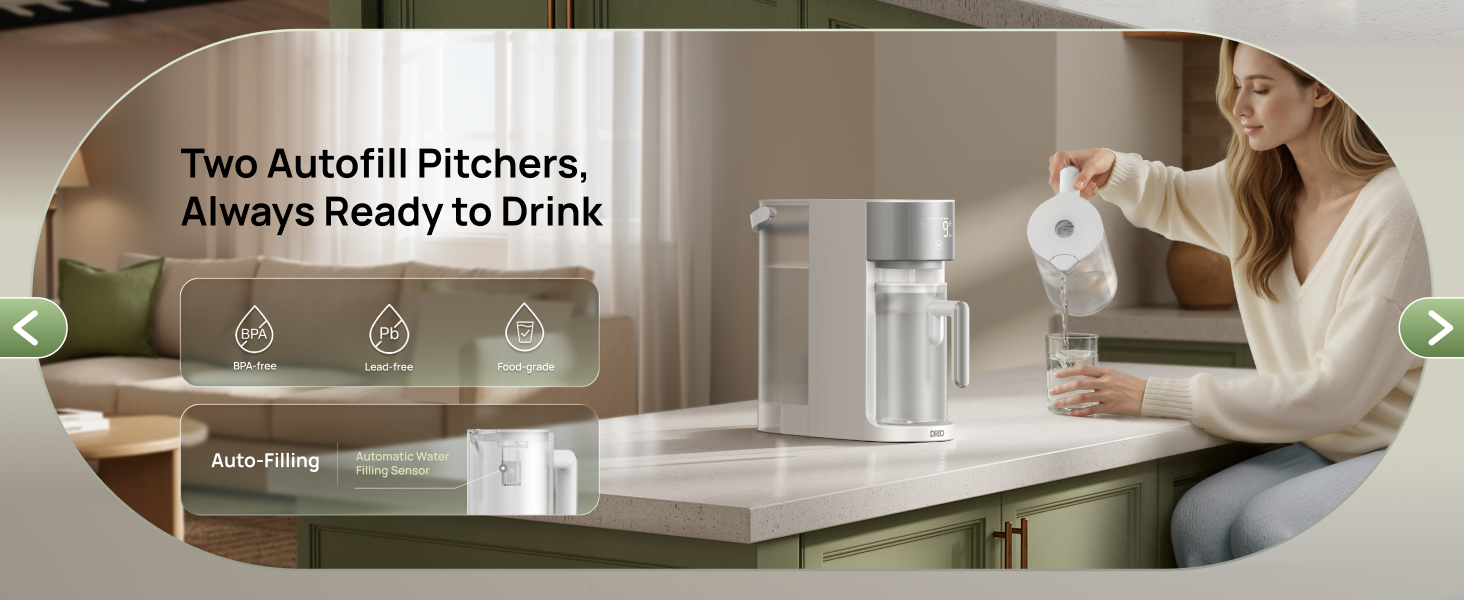 DREO Reverse Osmosis Water Filter Countertop, RO Filtration System, 3:1 Pure to Drain, TDS & Filter Life & 2 Autofill Pitchers, Install-Free, Self-Cleaning Water Purifier, RO Water Filter