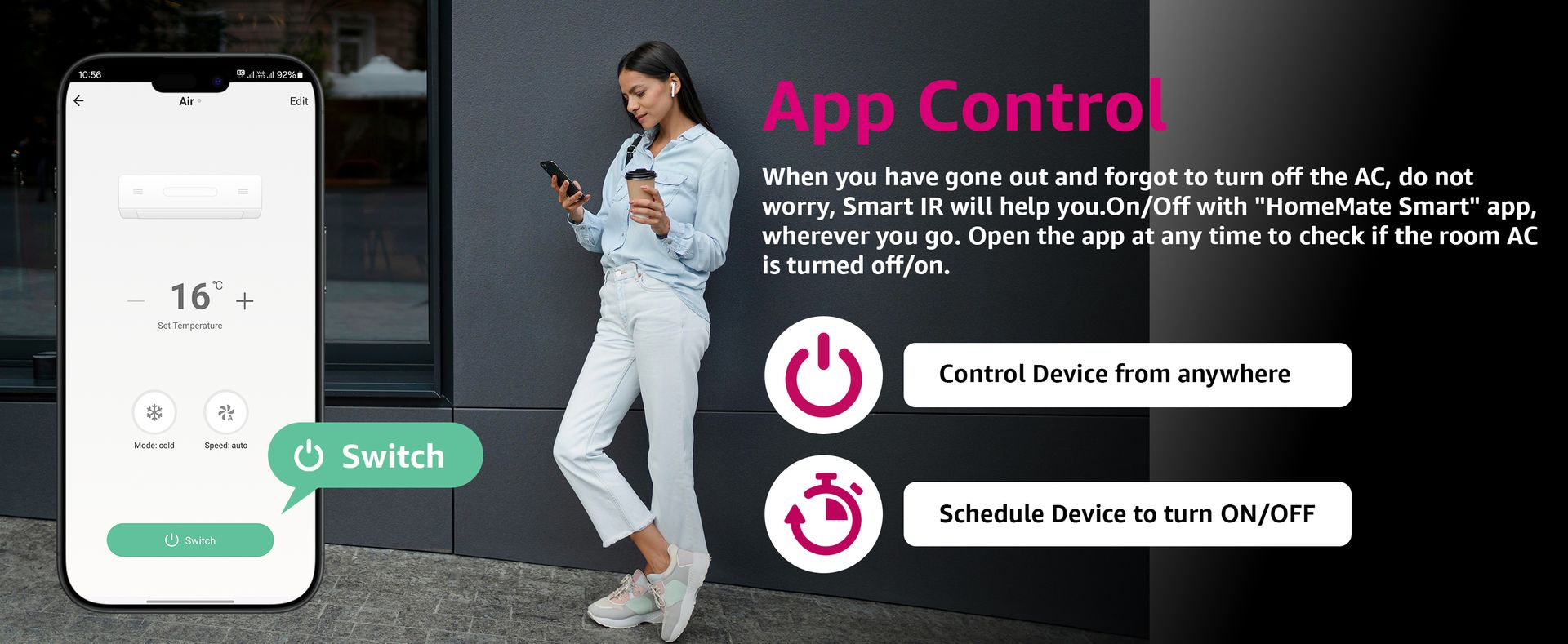 HomeMate Wi-Fi Smart IR Control Hub Compatible with Alexa, Home | All in One Infrared Remote for Smart Home Air Conditioner, Black