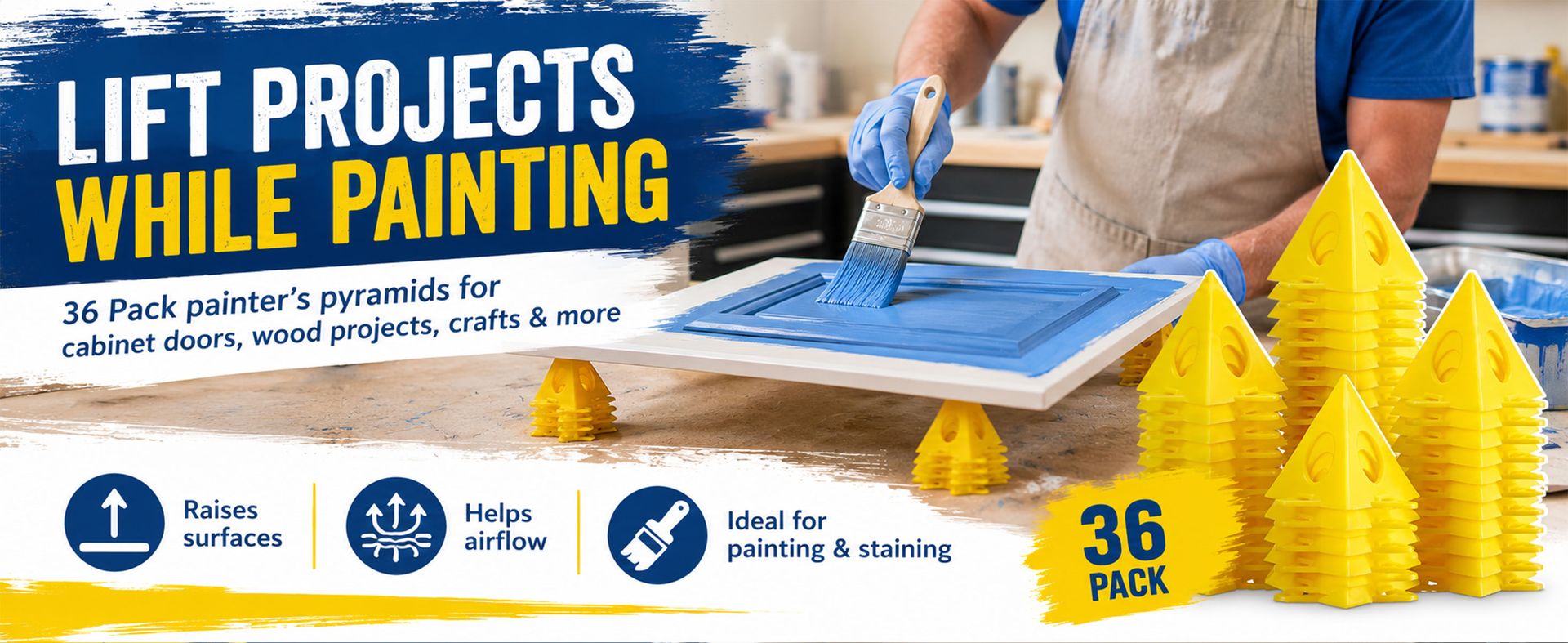 KATA 36PCS Painter's Pyramids, Paint Stands for Cabinet Doors & Woodworking