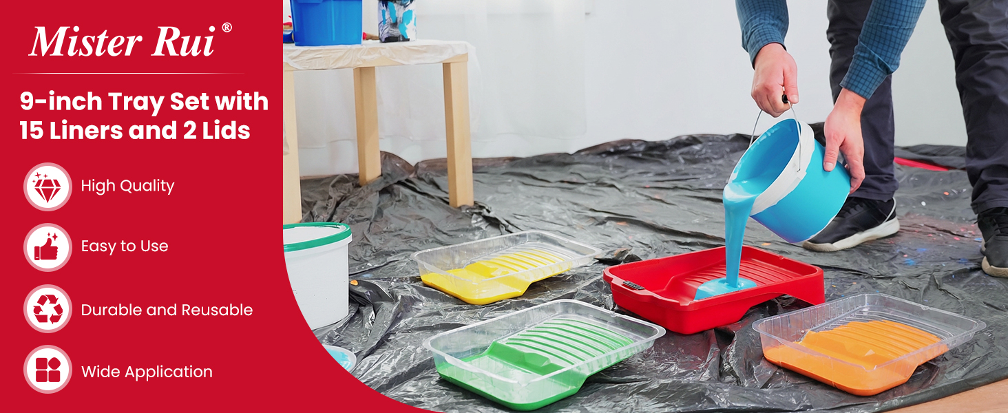 Mister Rui 18 Pack 9 Inch Paint Tray with 15 Liners & 2 Covers