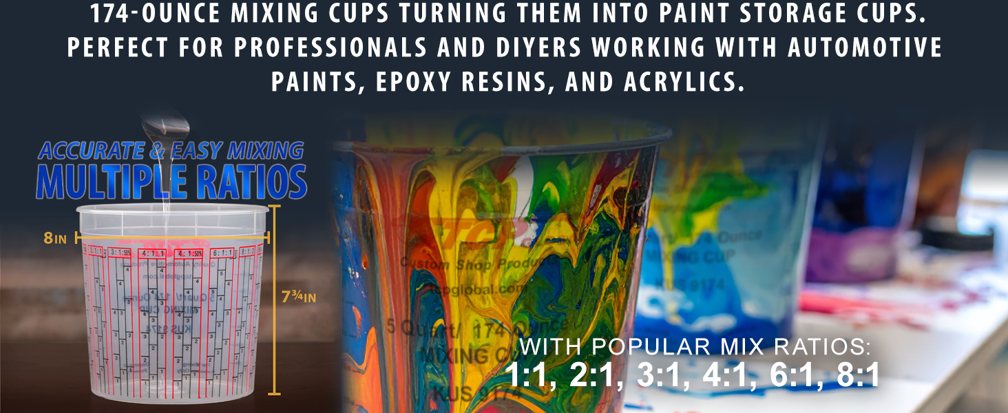Custom Shop Paint Mixing Cups, 5-Quart, 48 Pack, Plastic Measuring Cups
