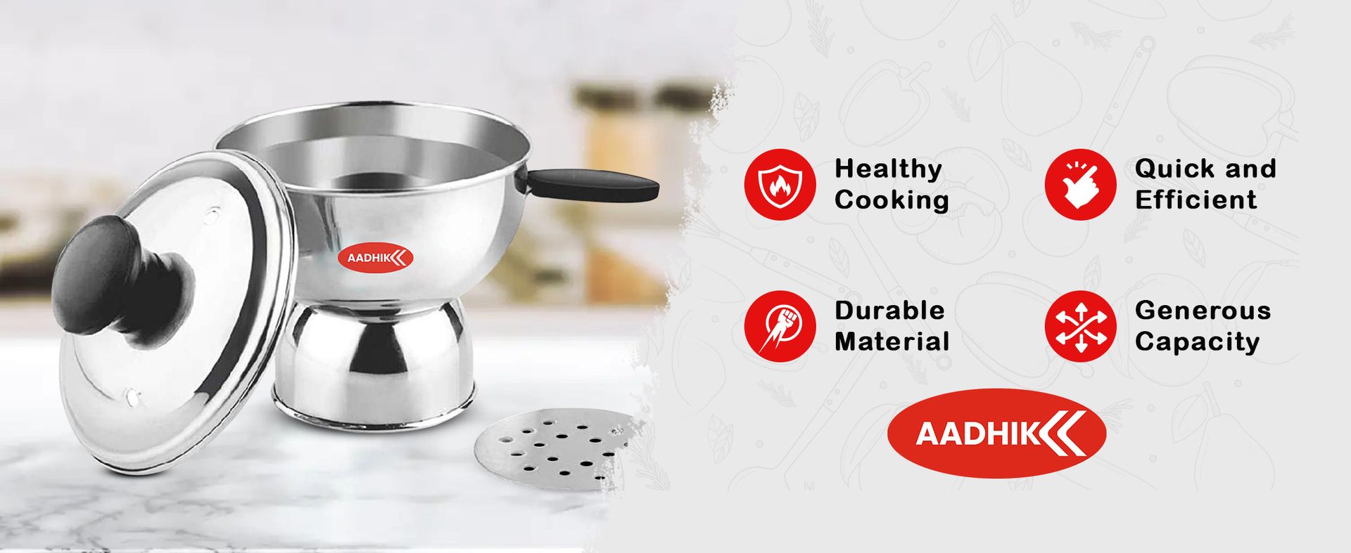 AADHIK Chiratta Puttu Maker with Handle Use with Pressure Cooker Puttu Kutti Puttu Steamer Silver, Make in India