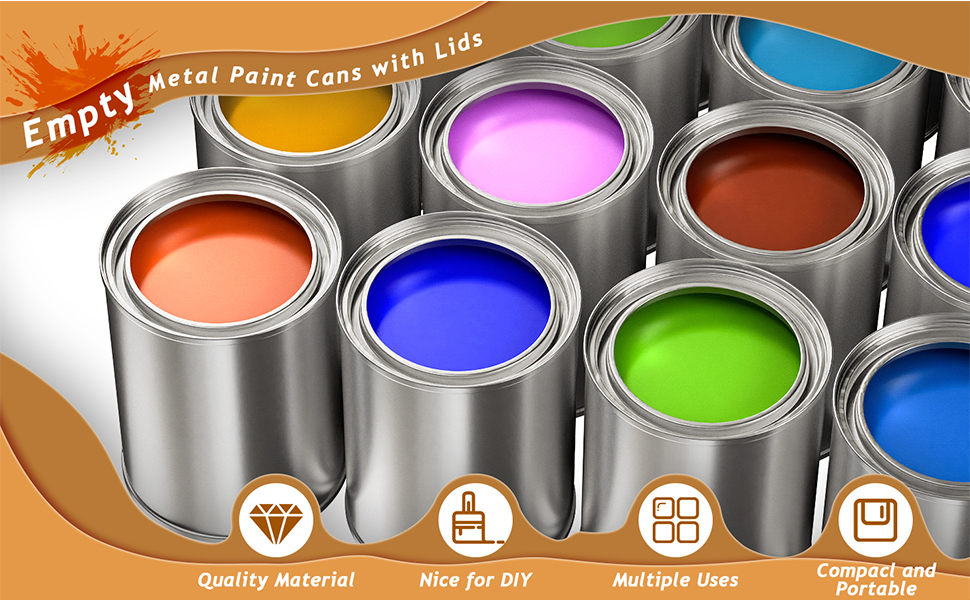 12PCS 1 Quart Empty Paint Cans with Lids, Metal Unlined Paint Bucket