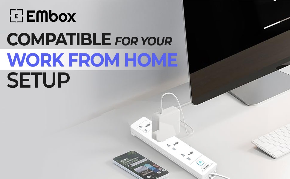 EMBOX 1500W Extension Board with Switches | 4 Universal Sockets Master Switch | Spike Guard, LED Indicator| 2 Meter Extension Cord