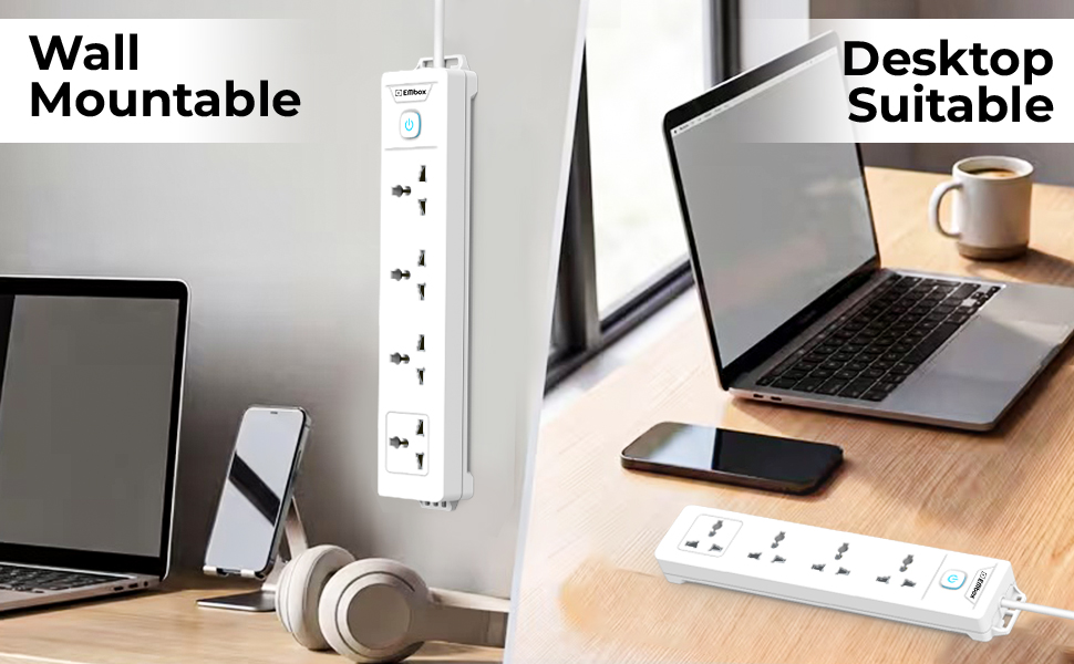 EMBOX 1500W Extension Board with Switches | 4 Universal Sockets Master Switch | Spike Guard, LED Indicator| 2 Meter Extension Cord