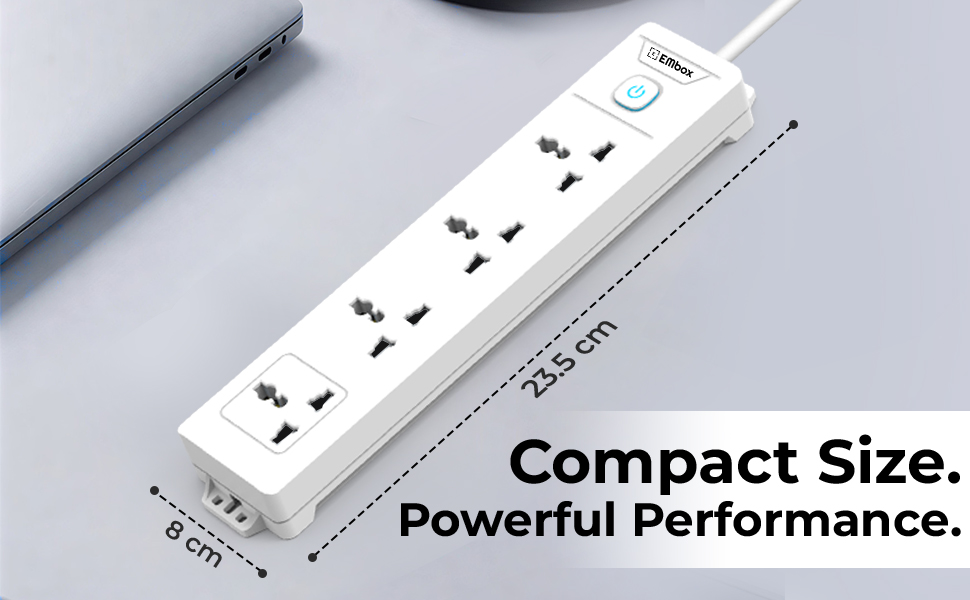 EMBOX 1500W Extension Board with Switches | 4 Universal Sockets Master Switch | Spike Guard, LED Indicator| 2 Meter Extension Cord