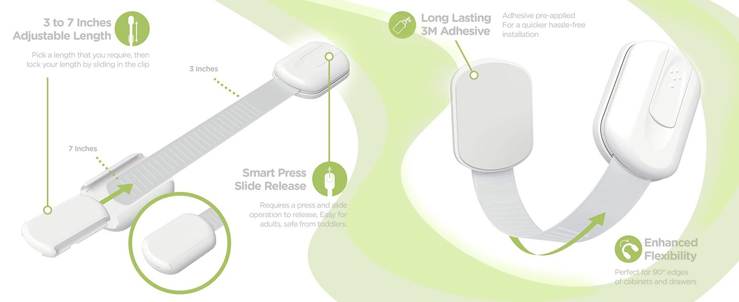 SKYLA HOMES Cabinet Strap Locks for Baby Proofing, 8 Pack, White