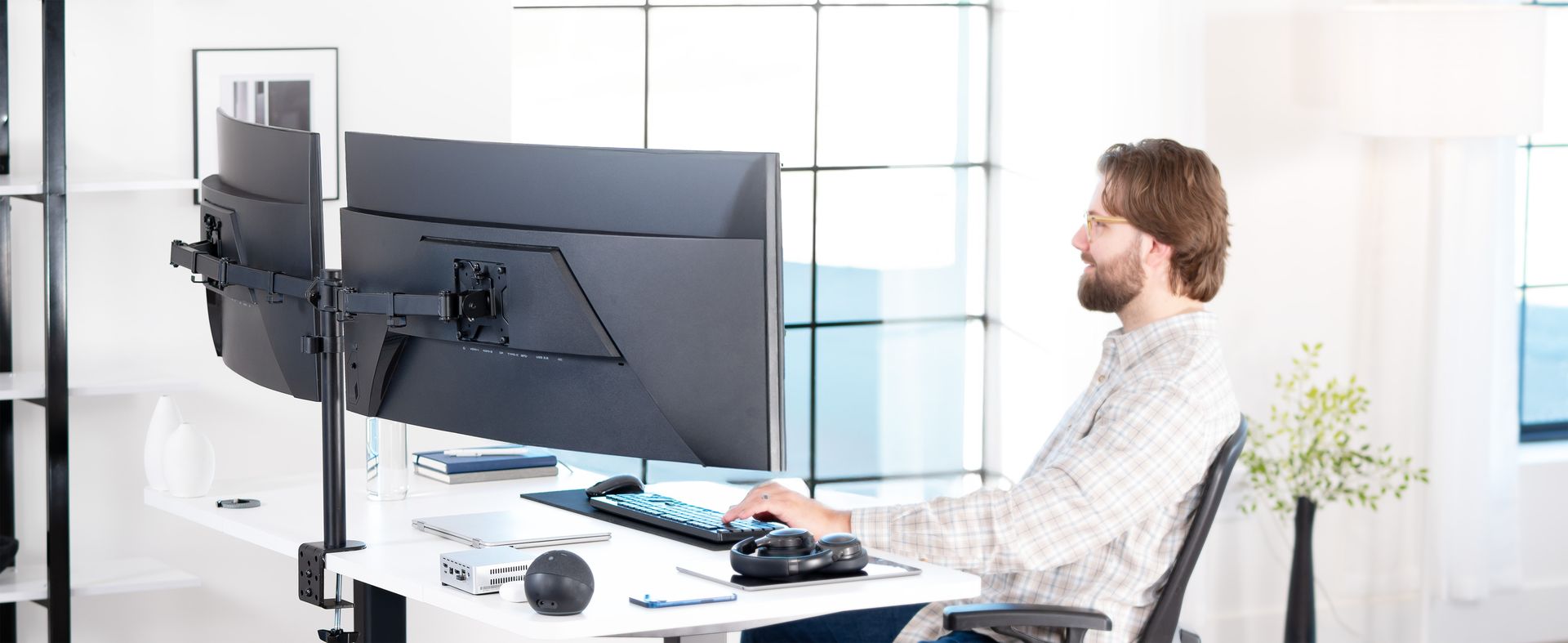 VIVO Dual Monitor Desk Mount, Holds 2 Computer Screens up to 30 inches and 22lbs Each, Heavy Duty Fully Adjustable Steel Stand with C-Clamp and Grommet, Black, STAND-V002