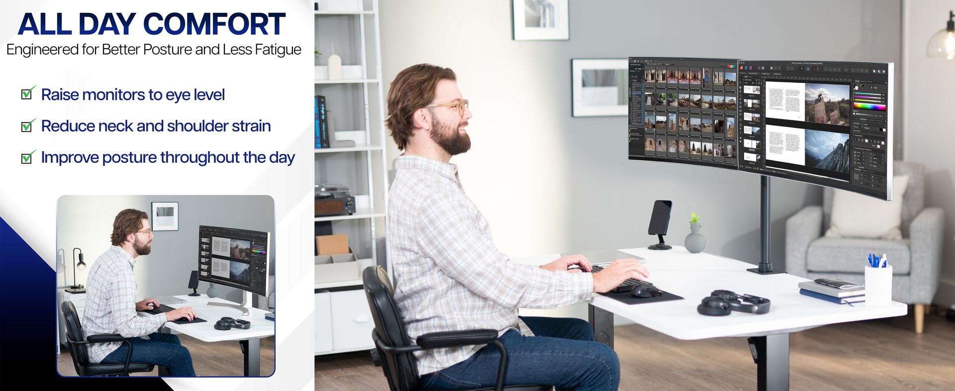 VIVO Dual Monitor Desk Mount, Holds 2 Computer Screens up to 30 inches and 22lbs Each, Heavy Duty Fully Adjustable Steel Stand with C-Clamp and Grommet, Black, STAND-V002
